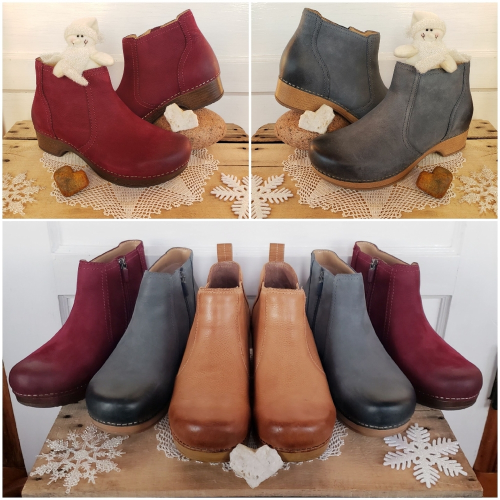 Red Blue Dansko Barbara Clog Boot Ankle Bootie Burnished Nubuck Boho 36 38 39 - Picture 15 of 15